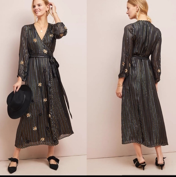 Misa Madalina Maxi Wrap Dress Black Sequin NEW - Picture 3 of 12